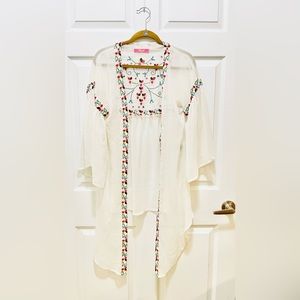 Resort Women’s White Floral Embroidered Cardigan Size S Flower See Through Light